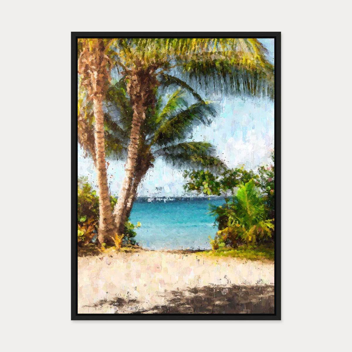 Tropical Island Canvas Art — 50 x 70 cm — Black Frame