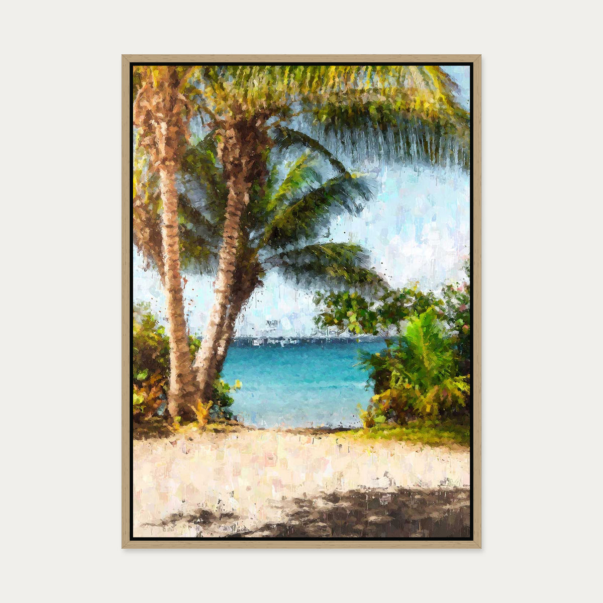 Tropical Island Canvas Art — 50 x 70 cm — Oak Frame