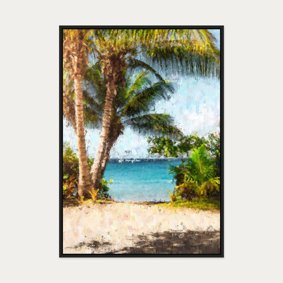 Tropical Island Canvas Art — 70 x 100 cm — Black Frame