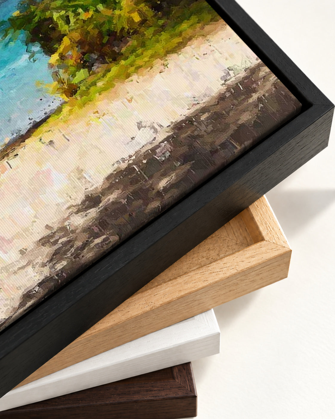 Tropical Island Canvas Art — framed canvas corner and wrapped canvas detail