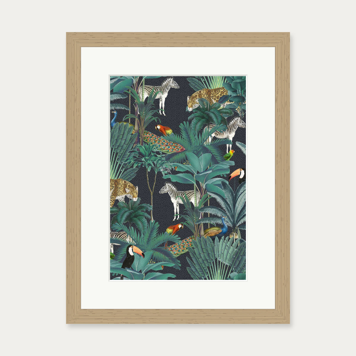 Tropical Jungle Art Print — 30 x 40 cm — Oak Frame