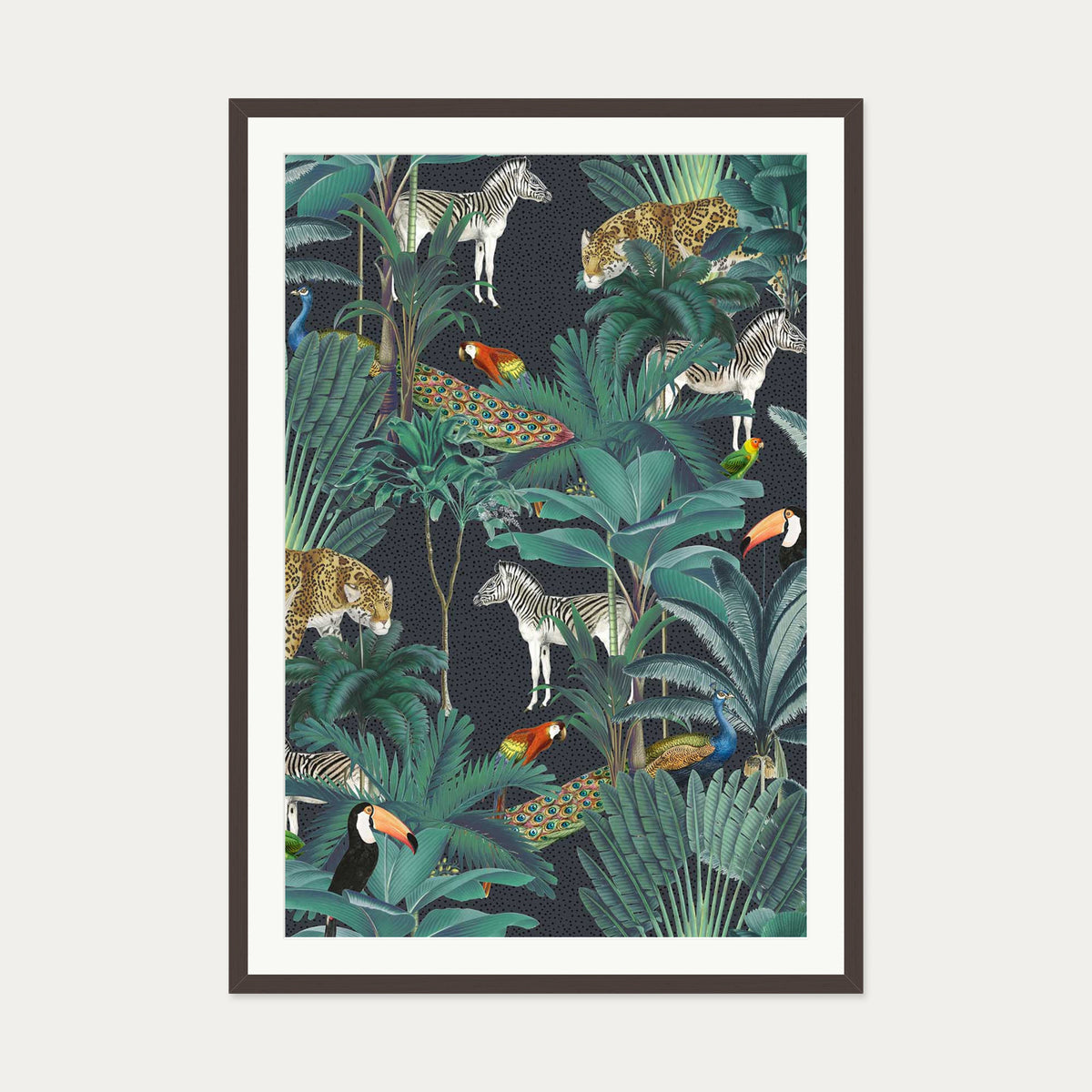 Tropical Jungle Art Print — 70 x 100 cm — Brown Frame