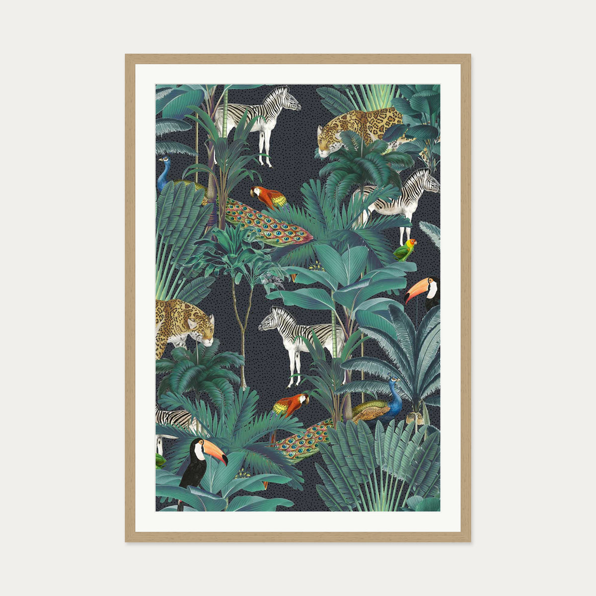 Tropical Jungle Art Print — 70 x 100 cm — Oak Frame