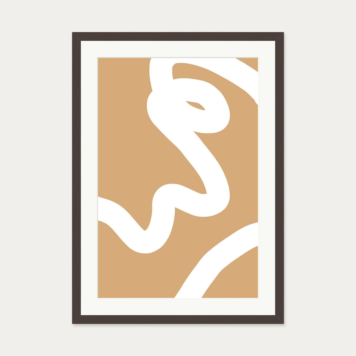 Tube White Line Art Print — 50 x 70 cm — Brown Frame