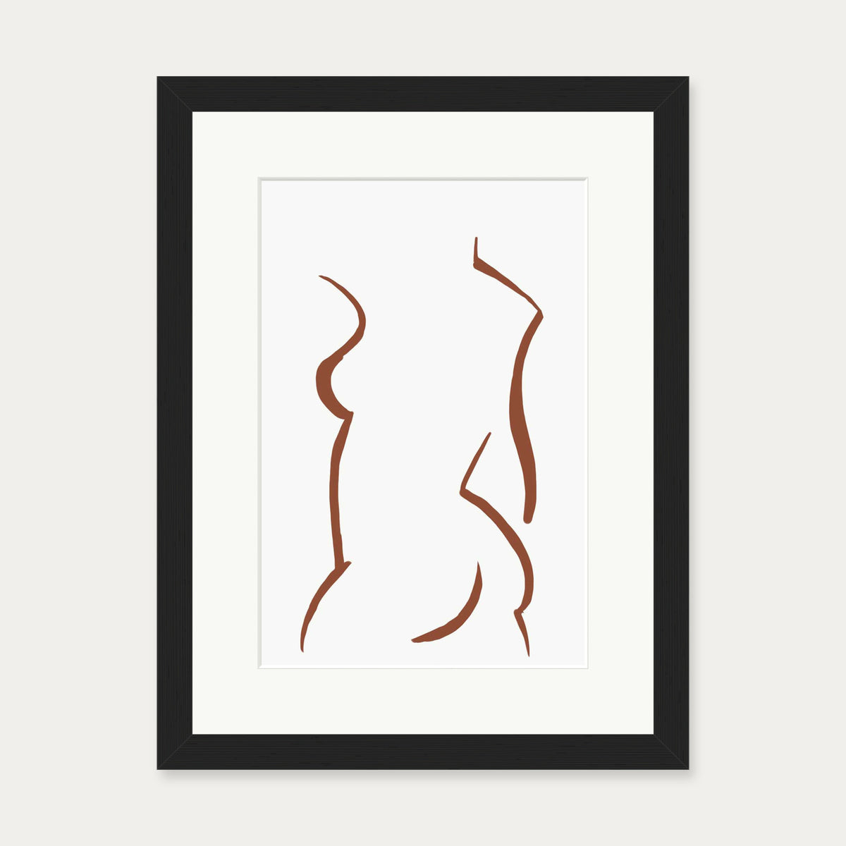 Two Line Female Nude Illustration Line Art Print — 30 x 40 cm — Black Frame