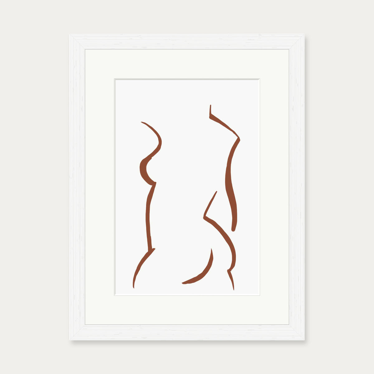 Two Line Female Nude Illustration Line Art Print — 30 x 40 cm — White Frame