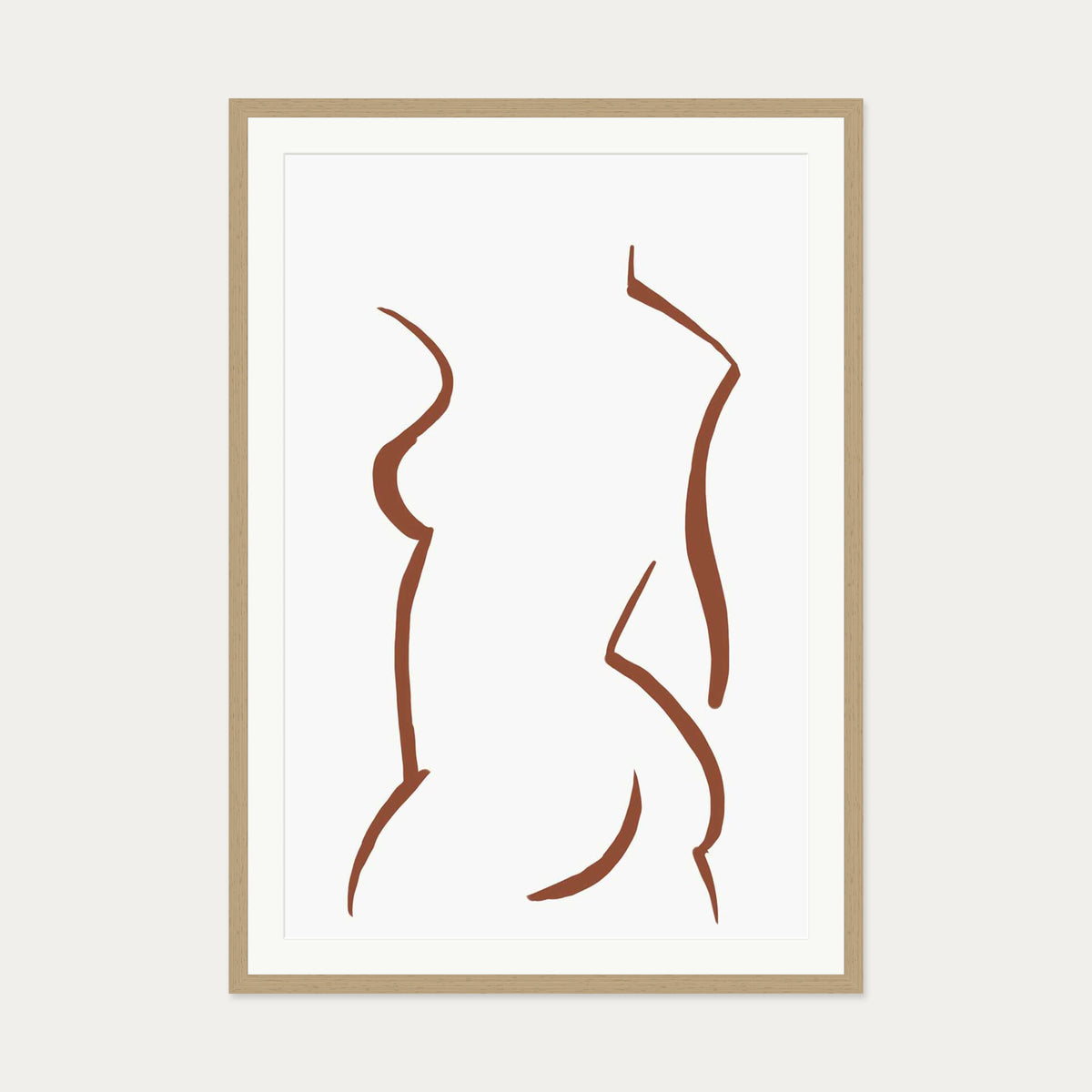 Two Line Female Nude Illustration Line Art Print — 70 x 100 cm — Oak Frame