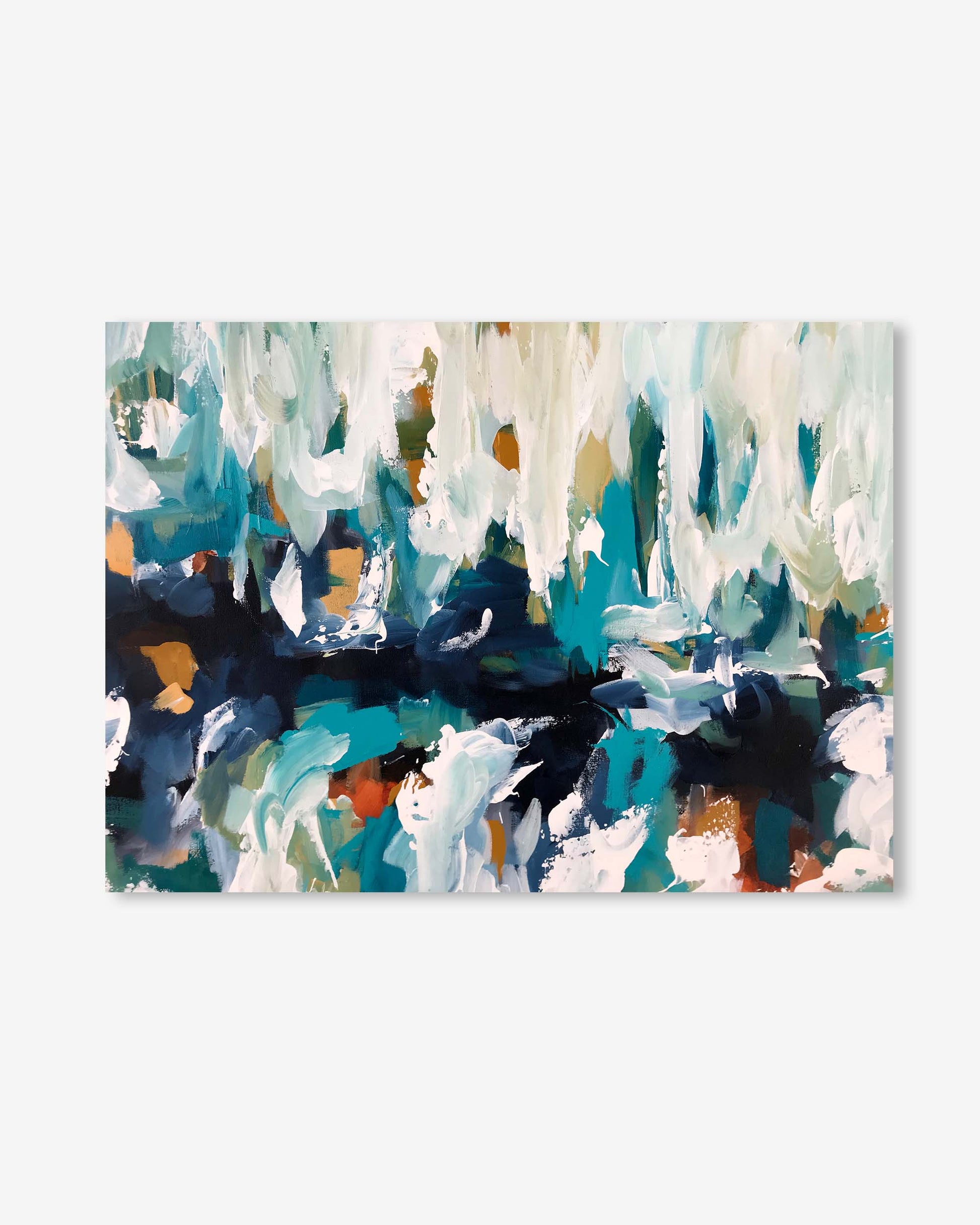 Abstract art print with colorful brush strokes on a white background