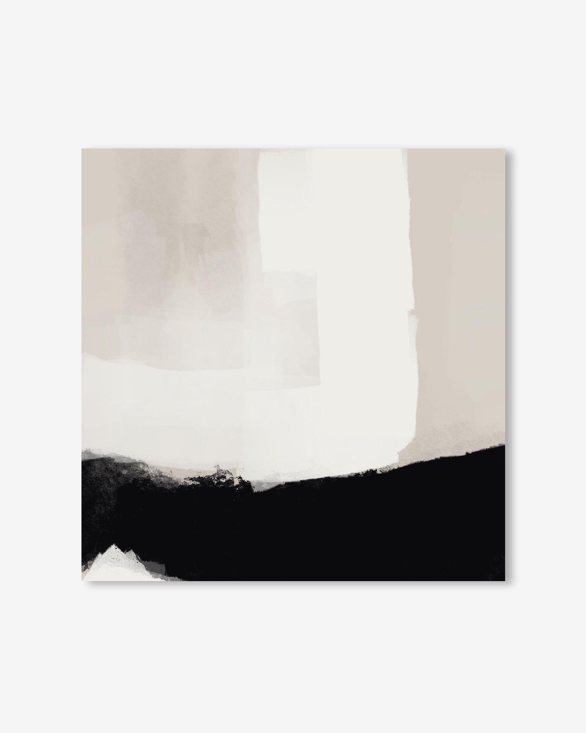 Abstract art piece with black and white brush strokes on a light background