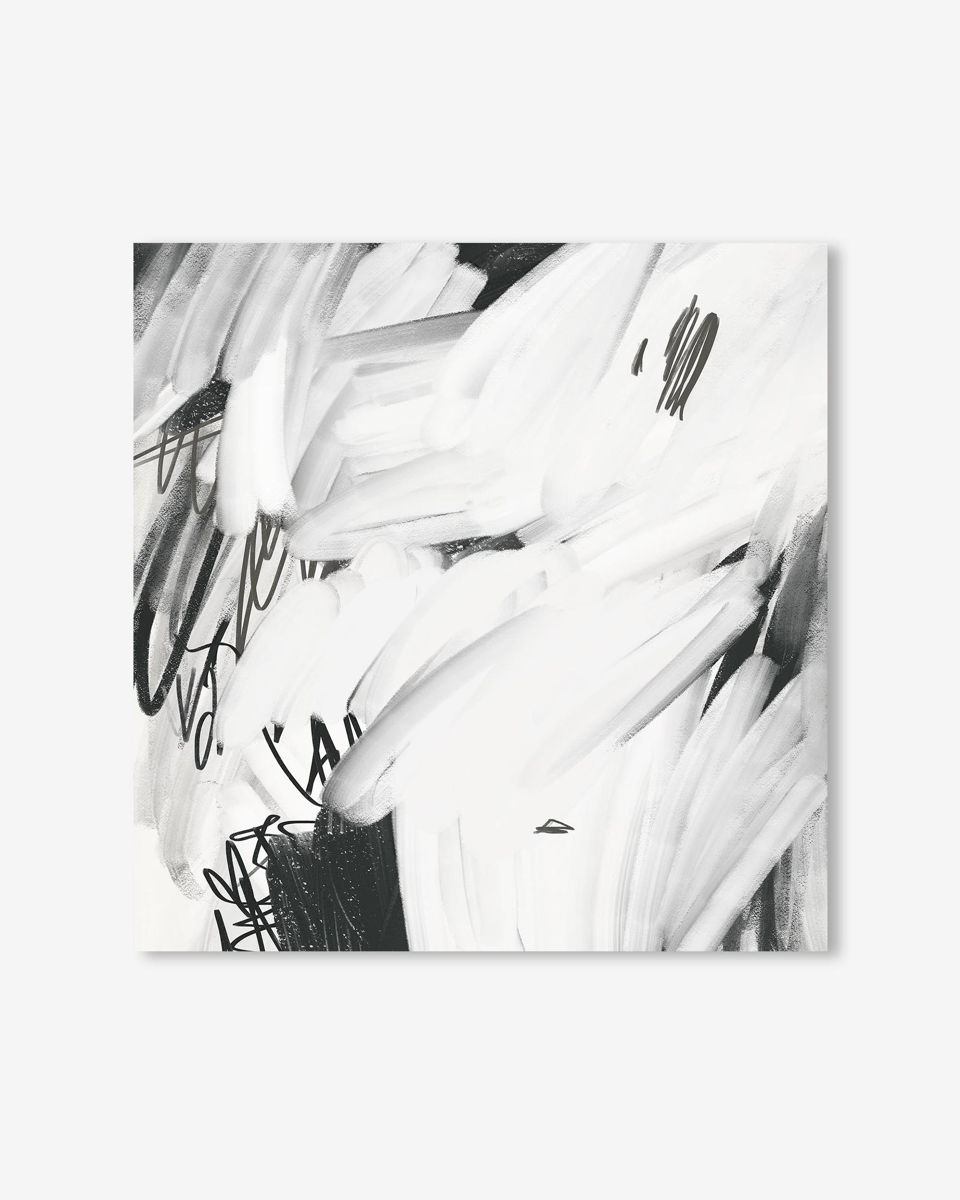 Abstract black and white artwork on a white background
