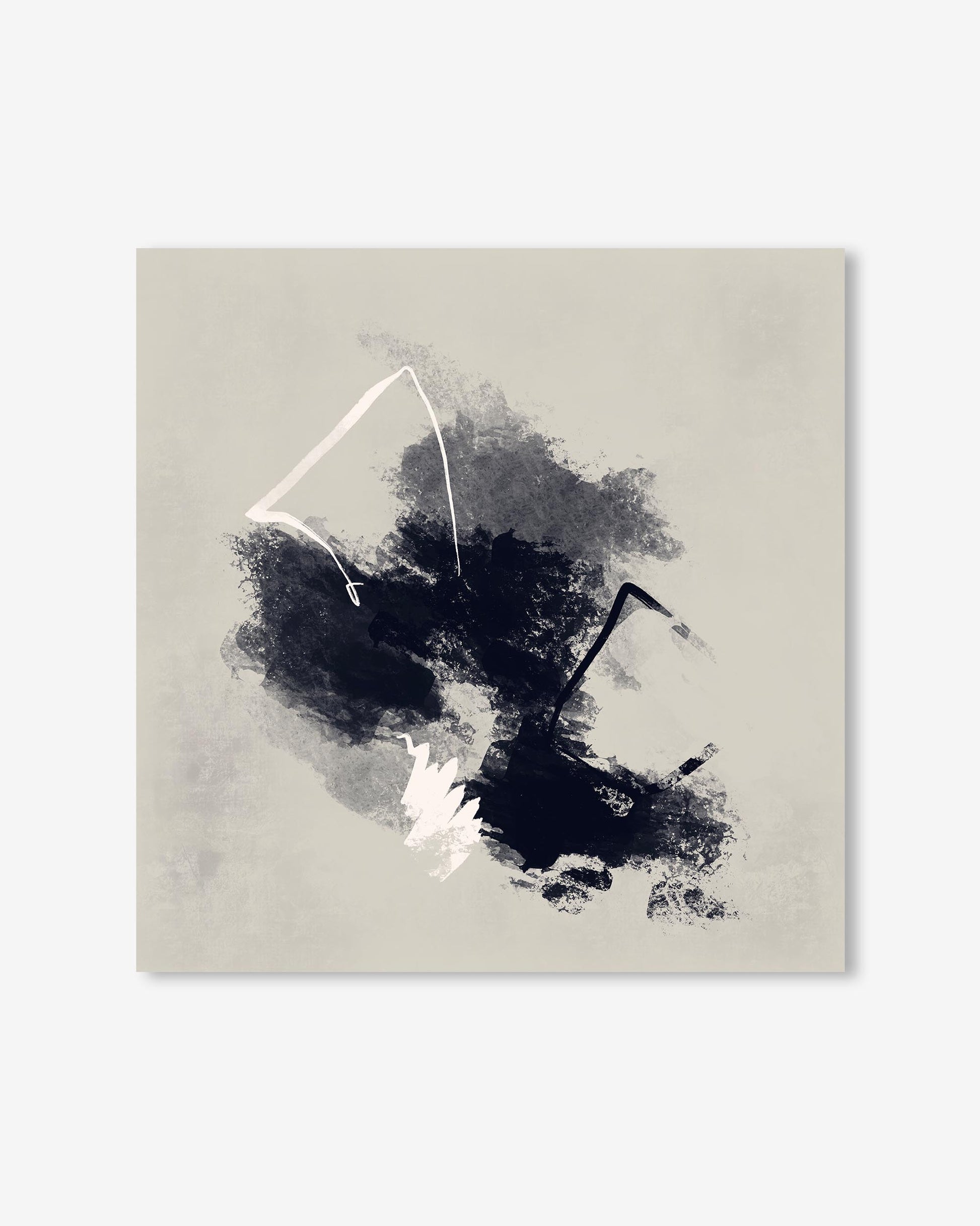 Abstract black and white painting on a beige background