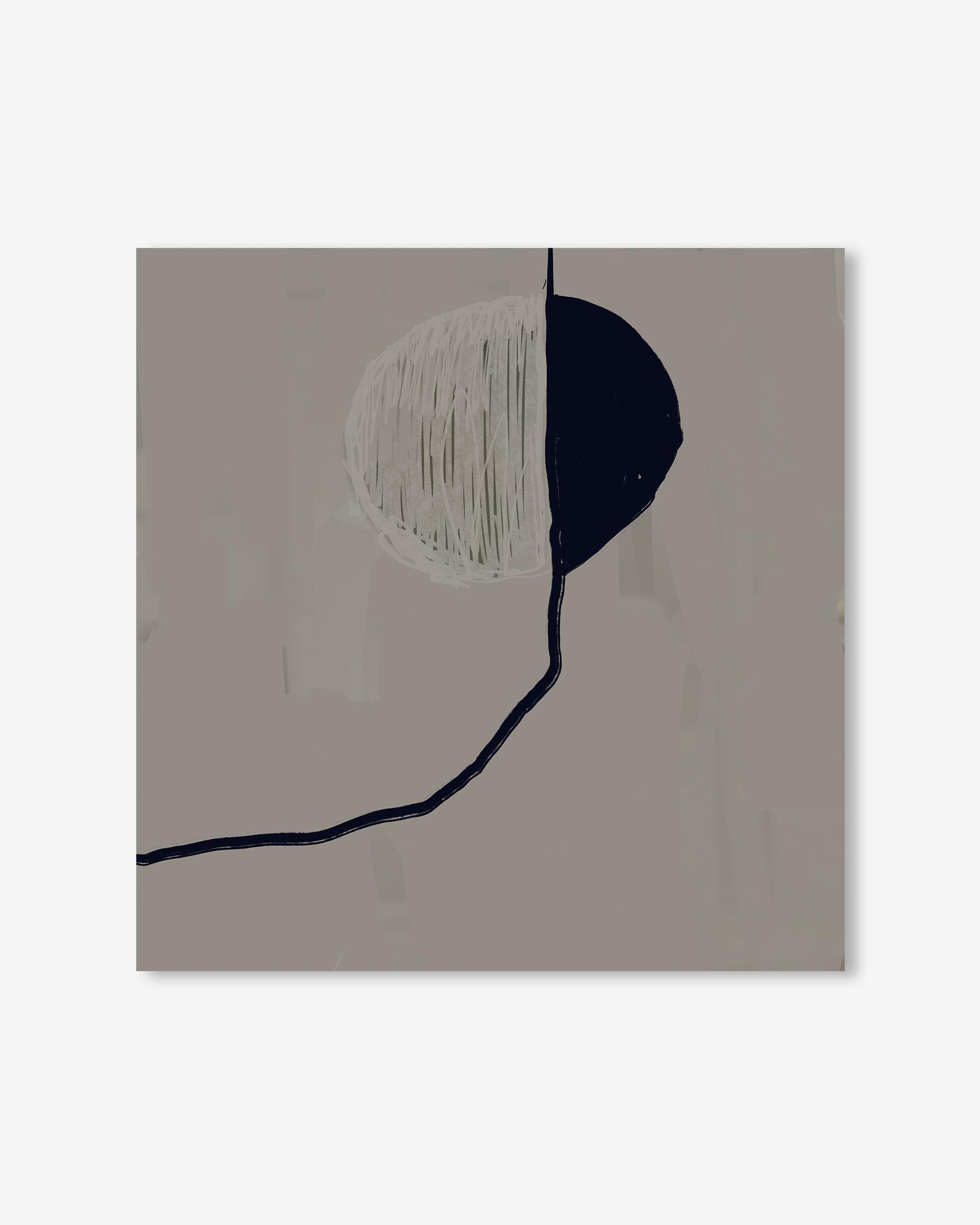 Abstract art piece with a black and white shape on a beige background