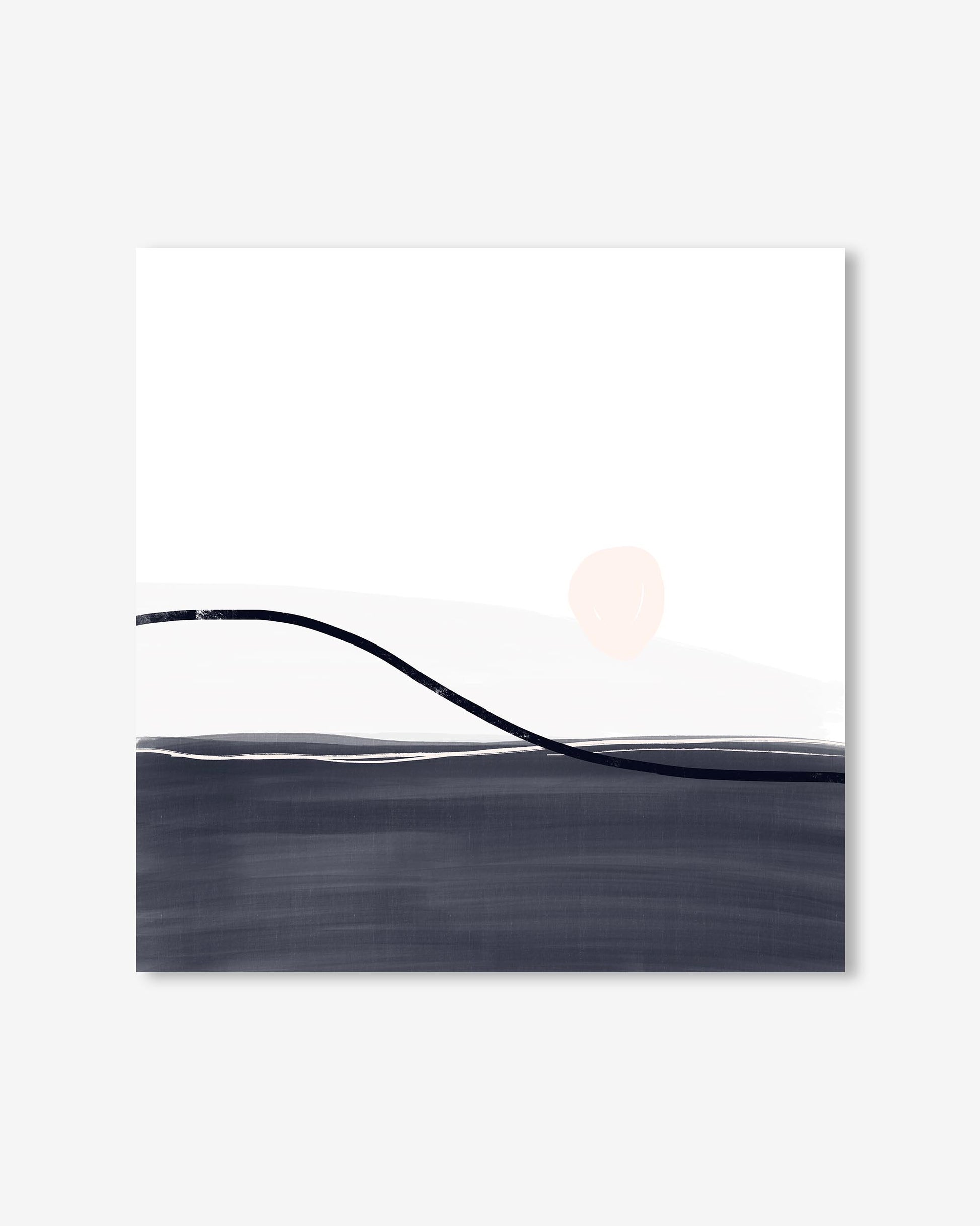 Abstract art piece with a curved line on a white background