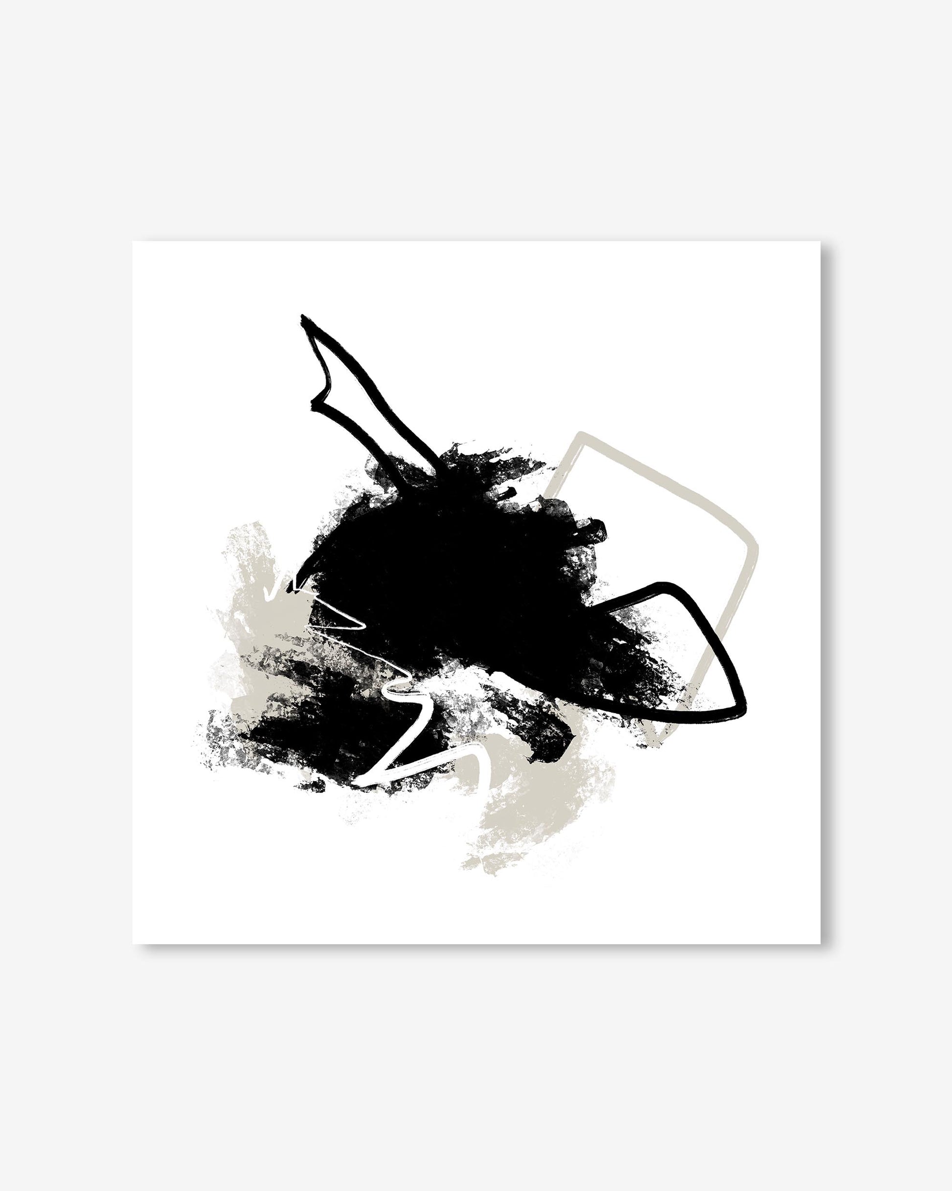 Abstract black and white art print on a white background