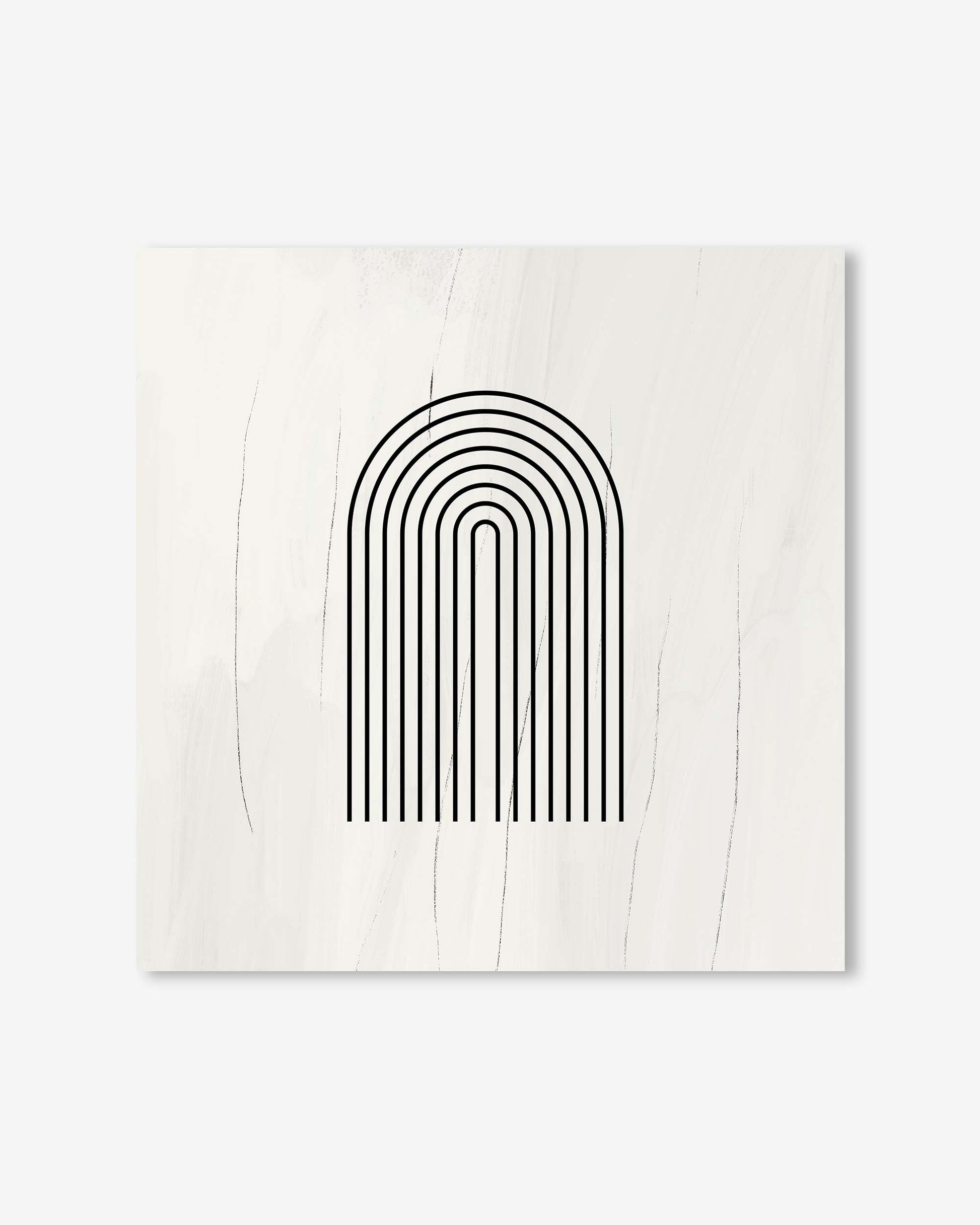 Black arch-shaped line design on a white background