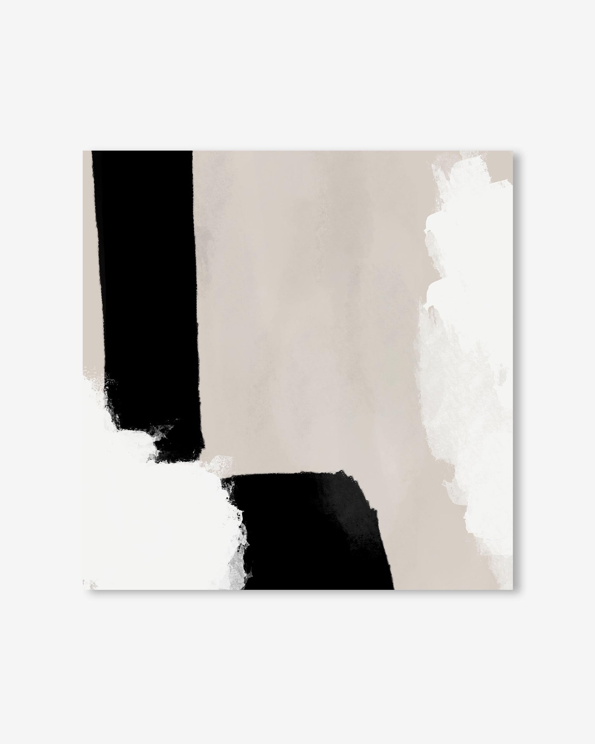 Abstract art piece with black and white shapes on a beige background