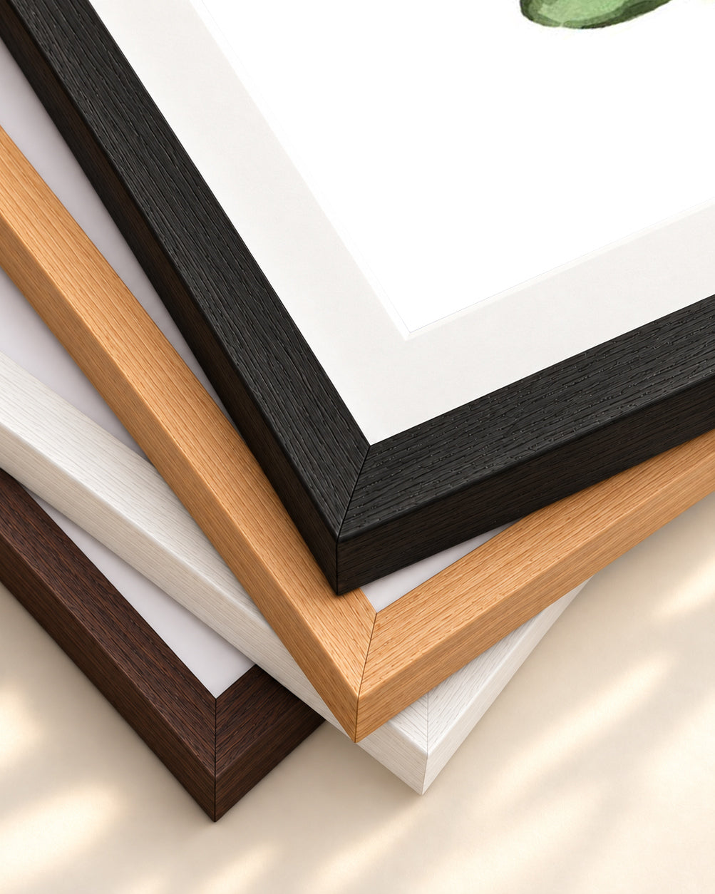Vibrant Green Leaves Art Print — framed print corner with 5 cm mount and bevel