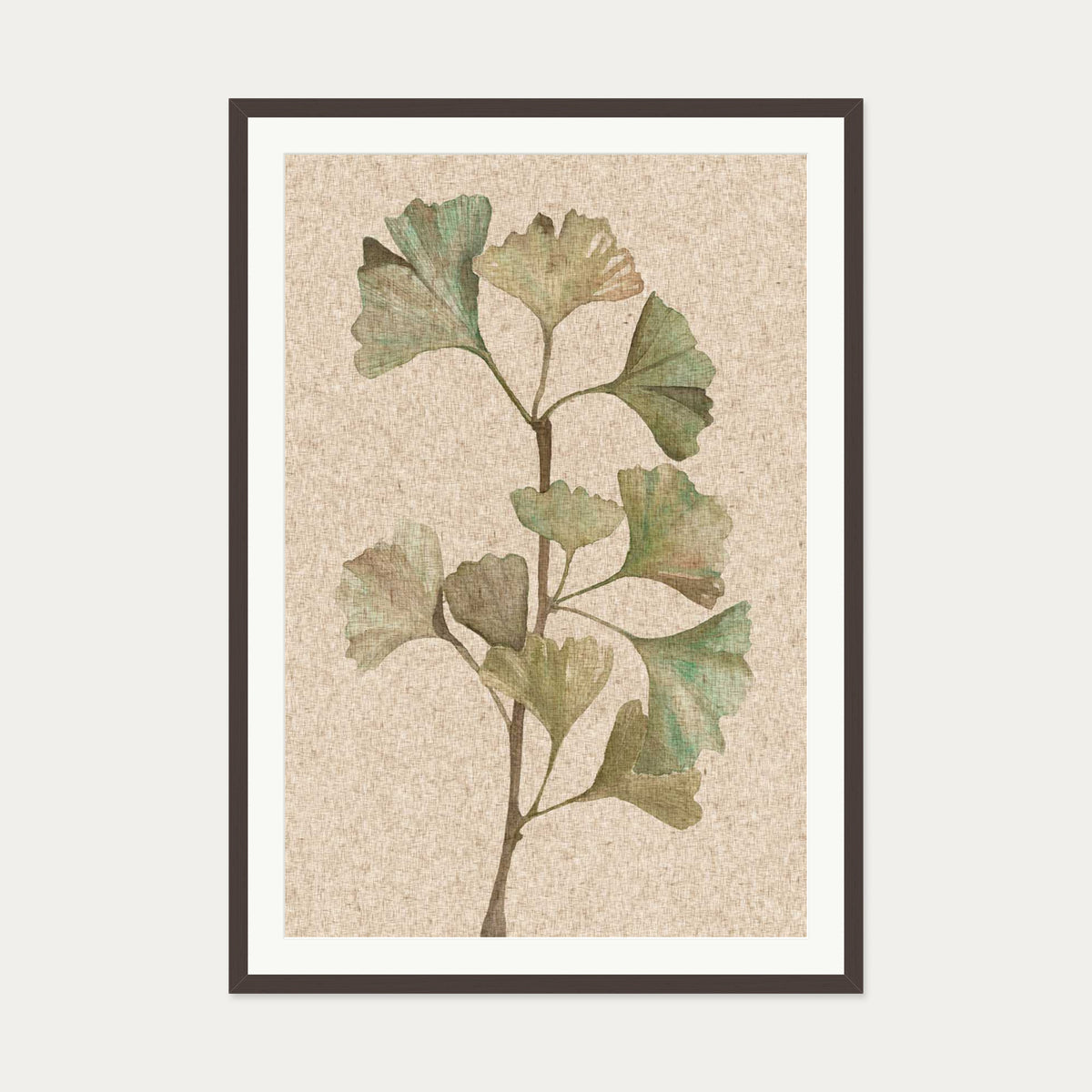 Vintage Botanical Leaf Art Print — 70 x 100 cm — Brown Frame