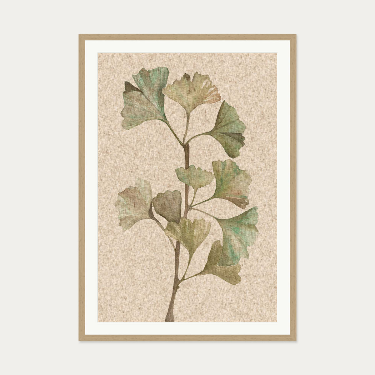 Vintage Botanical Leaf Art Print — 70 x 100 cm — Oak Frame