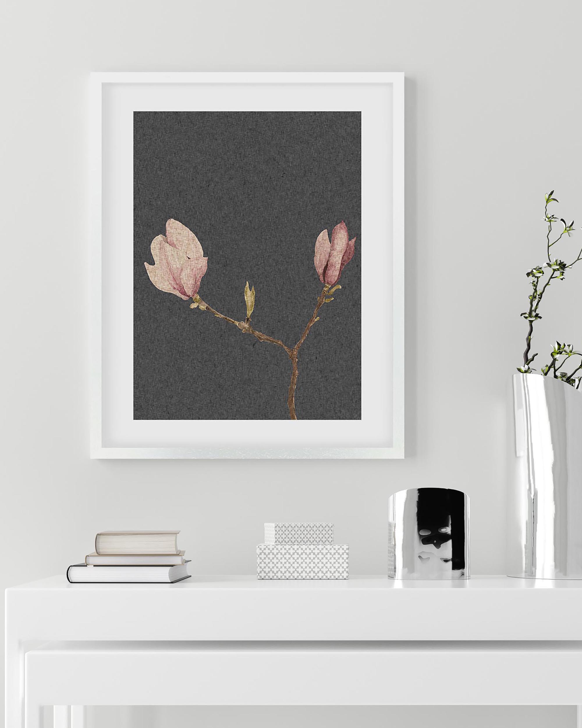 Grey Vintage Rose Art Print