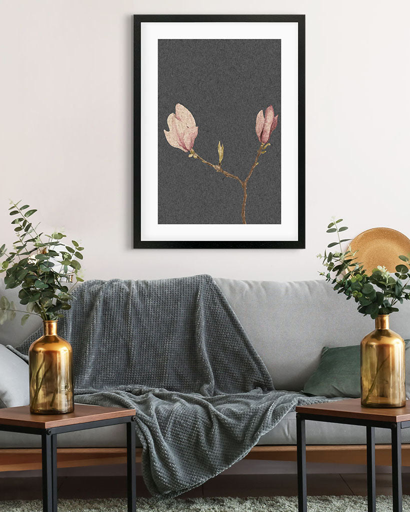Grey Vintage Rose Art Print
