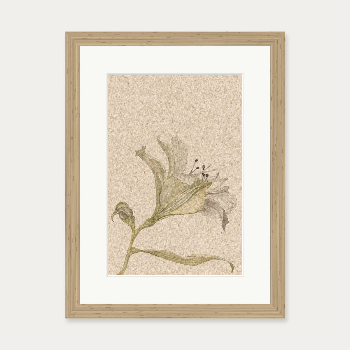 Vintage Floral Stem Art Print — 30 x 40 cm — Oak Frame