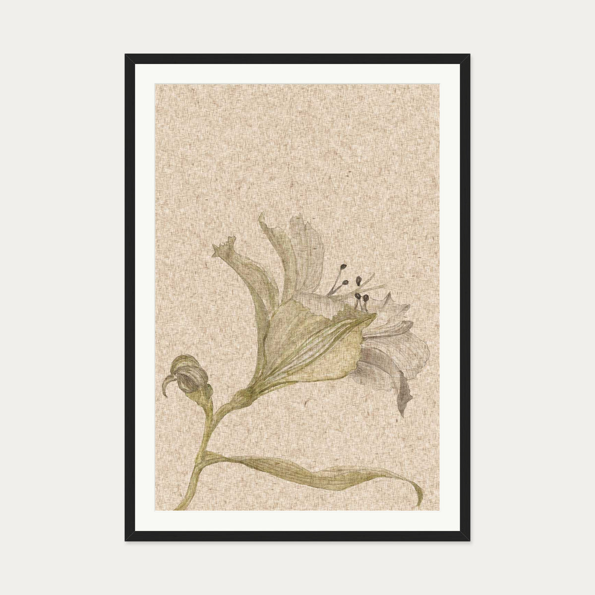 Vintage Floral Stem Art Print — 70 x 100 cm — Black Frame