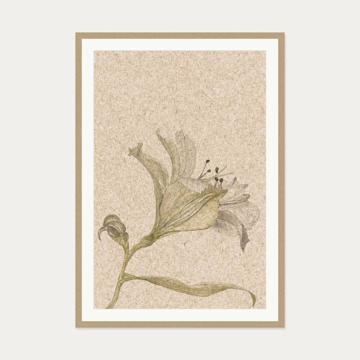 Vintage Floral Stem Art Print — 70 x 100 cm — Oak Frame