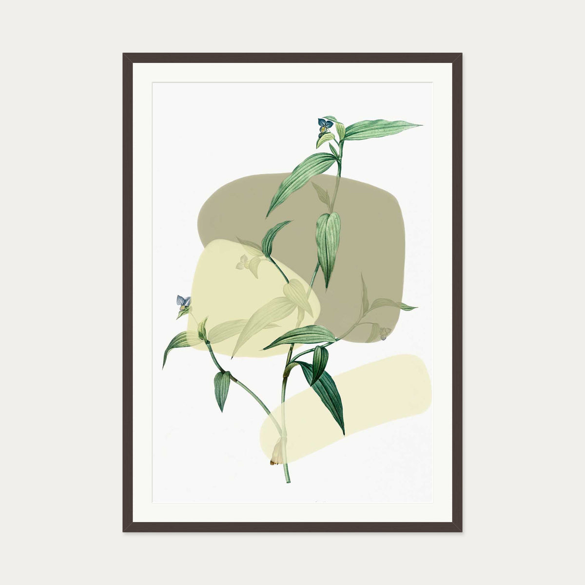 Vintage Plant With Shapes 2 Art Print — 70 x 100 cm — Brown Frame