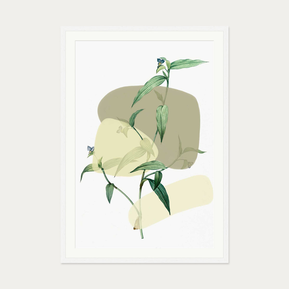 Vintage Plant With Shapes 2 Art Print — 70 x 100 cm — White Frame