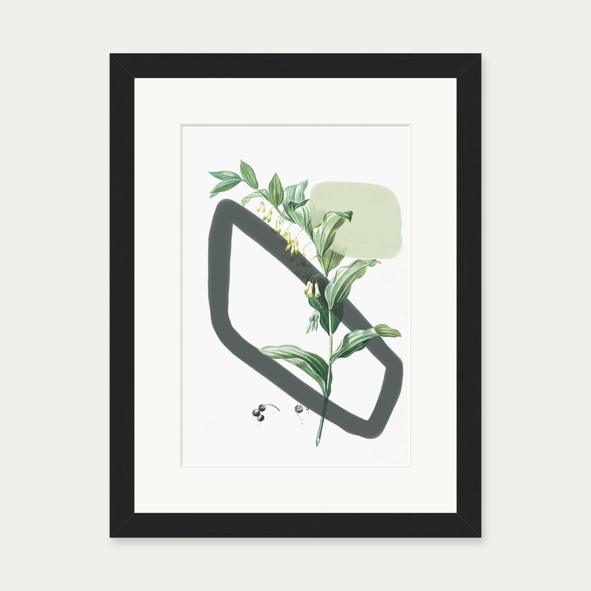 Vintage Plant With Shapes Art Print — 30 x 40 cm — Black Frame