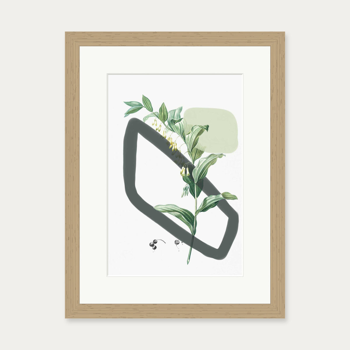 Vintage Plant With Shapes Art Print — 30 x 40 cm — Oak Frame