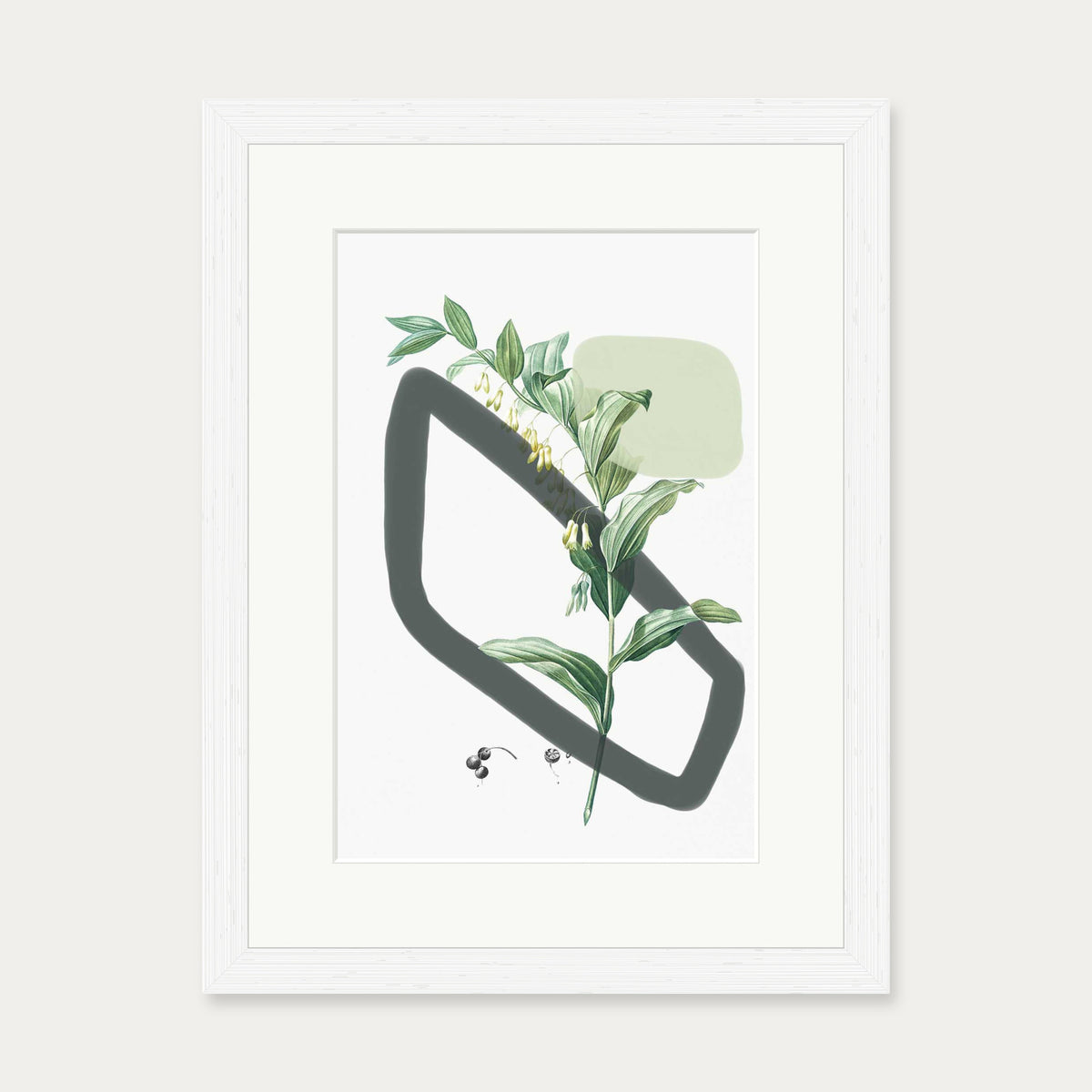 Vintage Plant With Shapes Art Print — 30 x 40 cm — White Frame