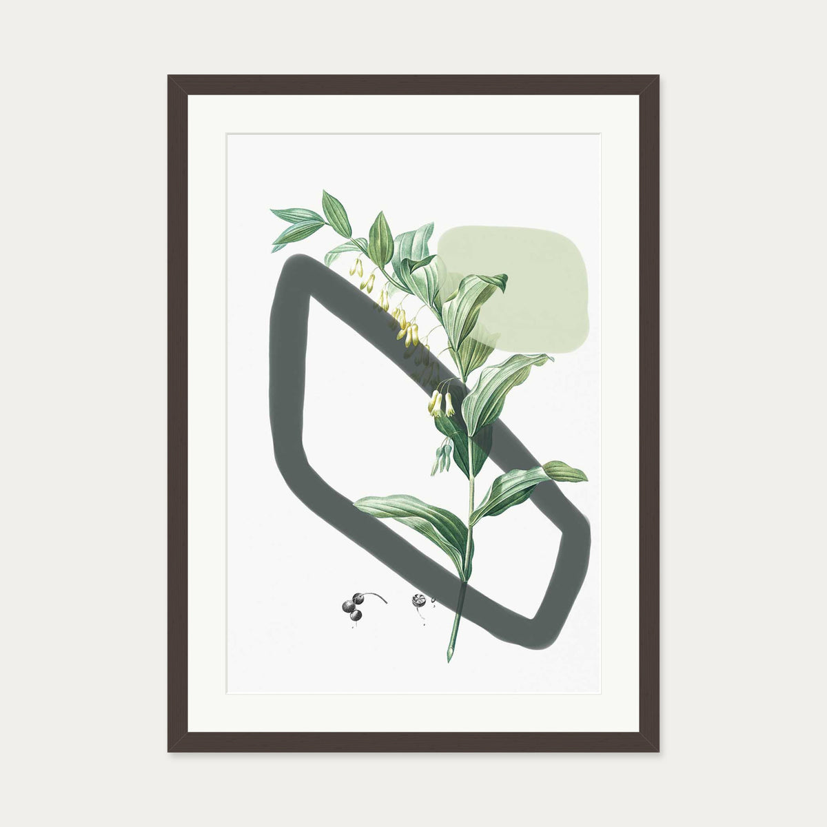 Vintage Plant With Shapes Art Print — 50 x 70 cm — Brown Frame