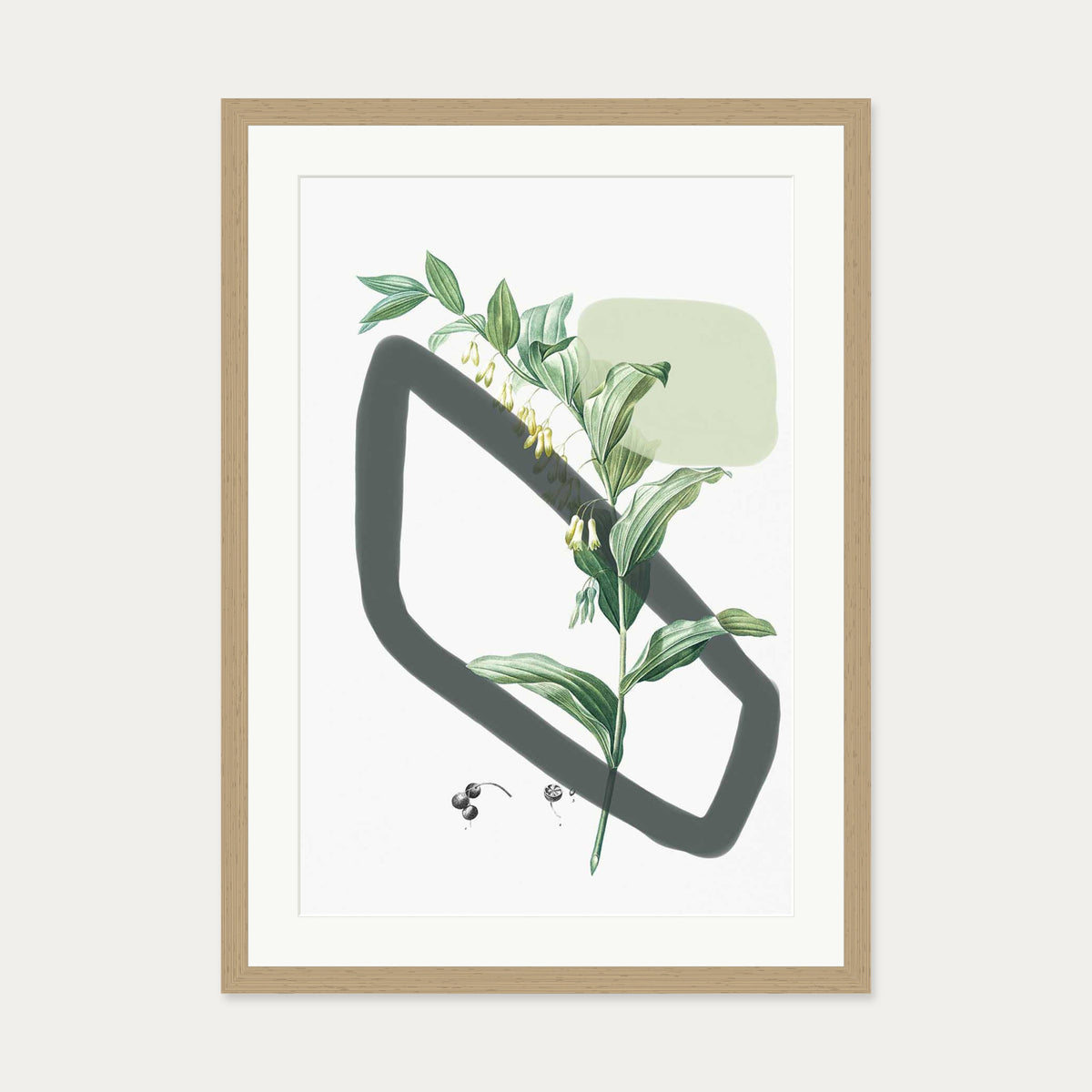 Vintage Plant With Shapes Art Print — 50 x 70 cm — Oak Frame