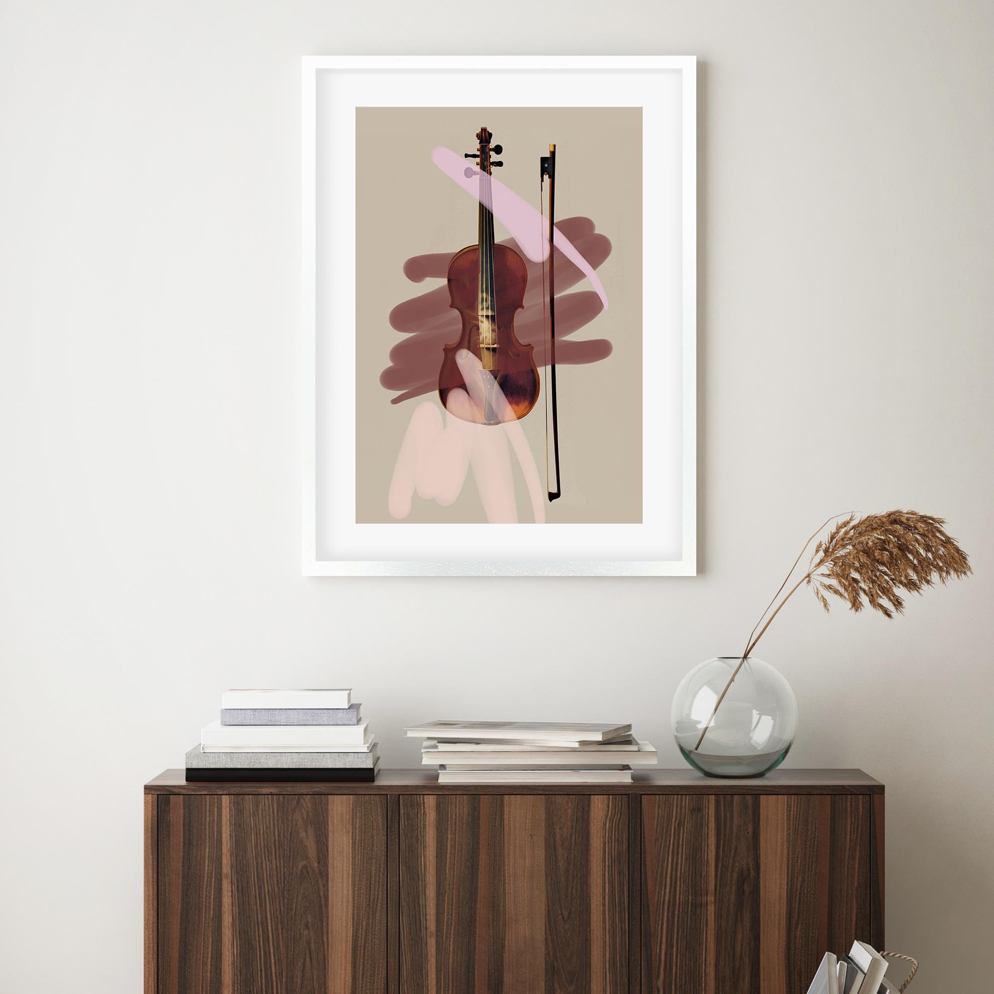 Pink Violin Contemporary Framed Art