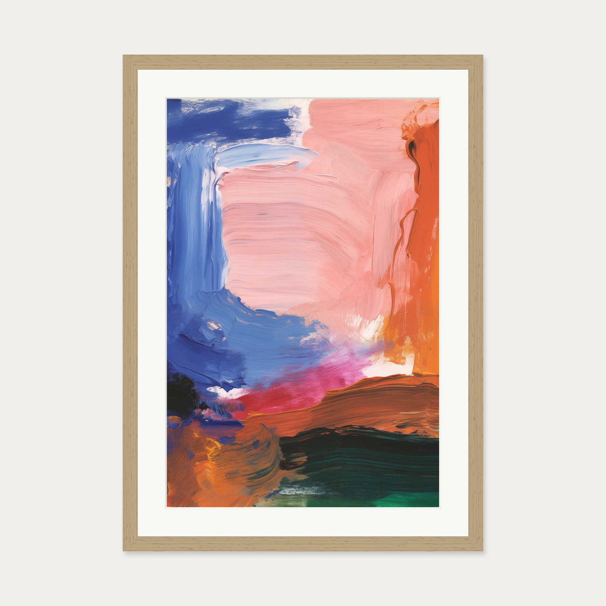 Vivid Abstract Colour Art Print — 50 x 70 cm — Oak Frame