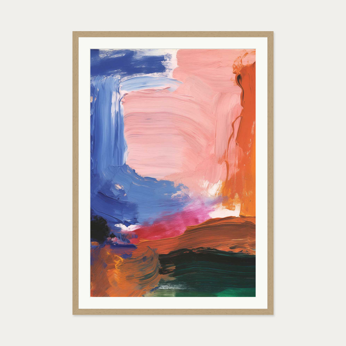 Vivid Abstract Colour Art Print — 70 x 100 cm — Oak Frame