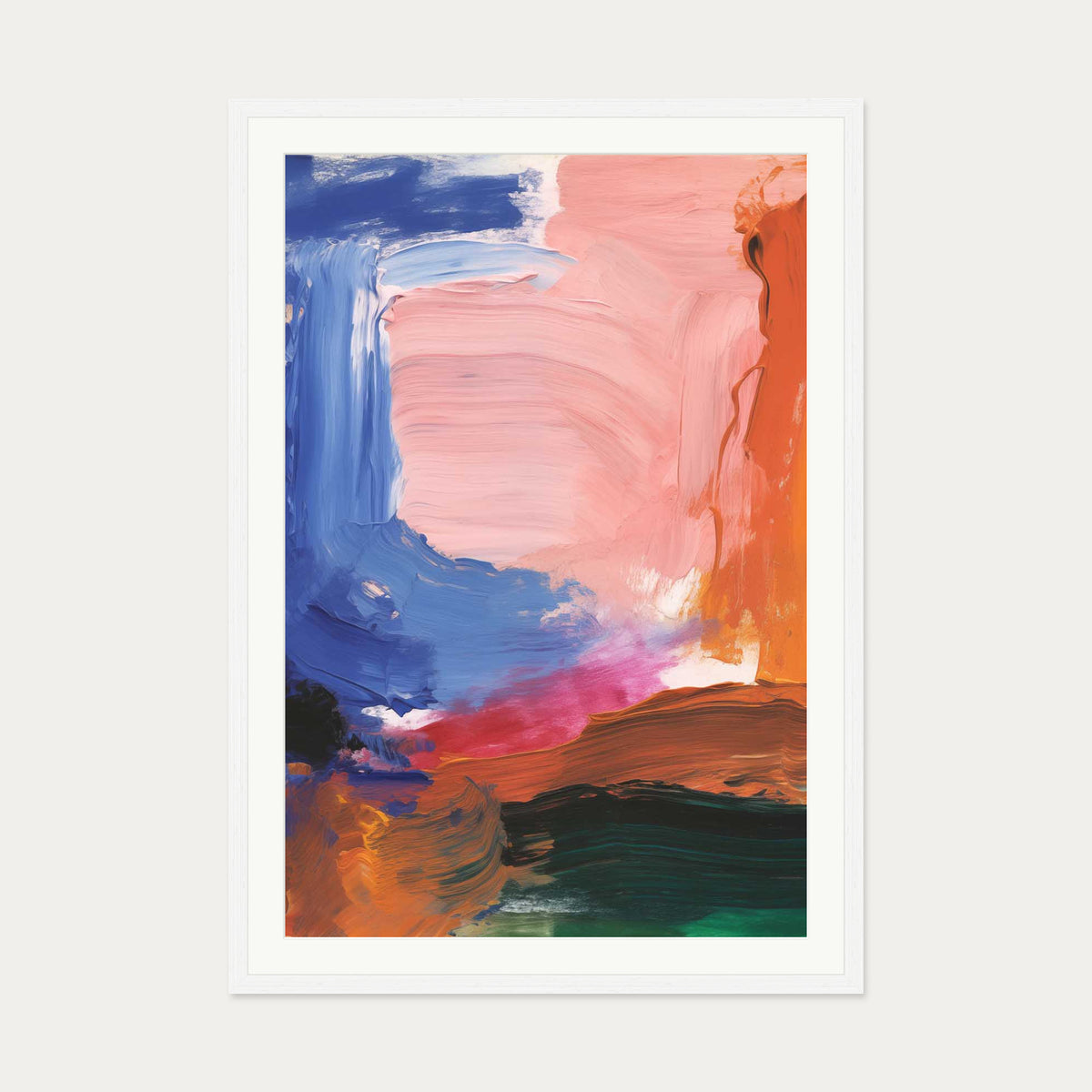 Vivid Abstract Colour Art Print — 70 x 100 cm — White Frame