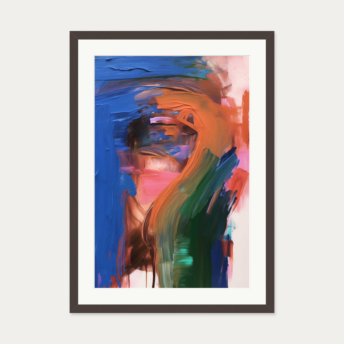 Vivid Abstract Colour II Art Print — 50 x 70 cm — Brown Frame