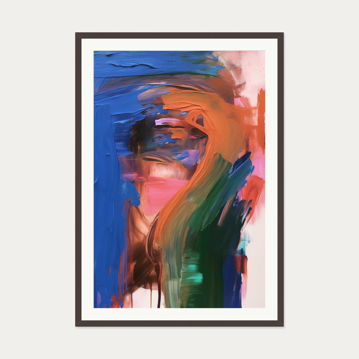 Vivid Abstract Colour II Art Print — 70 x 100 cm — Brown Frame