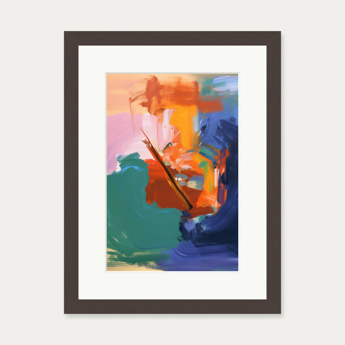 Vivid Abstract Colour III Art Print — 30 x 40 cm — Brown Frame