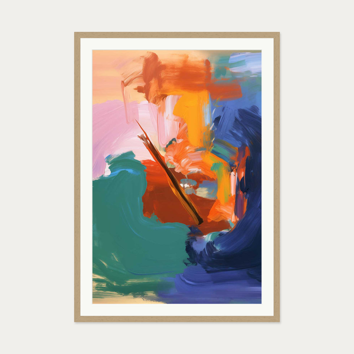 Vivid Abstract Colour III Art Print — 70 x 100 cm — Oak Frame
