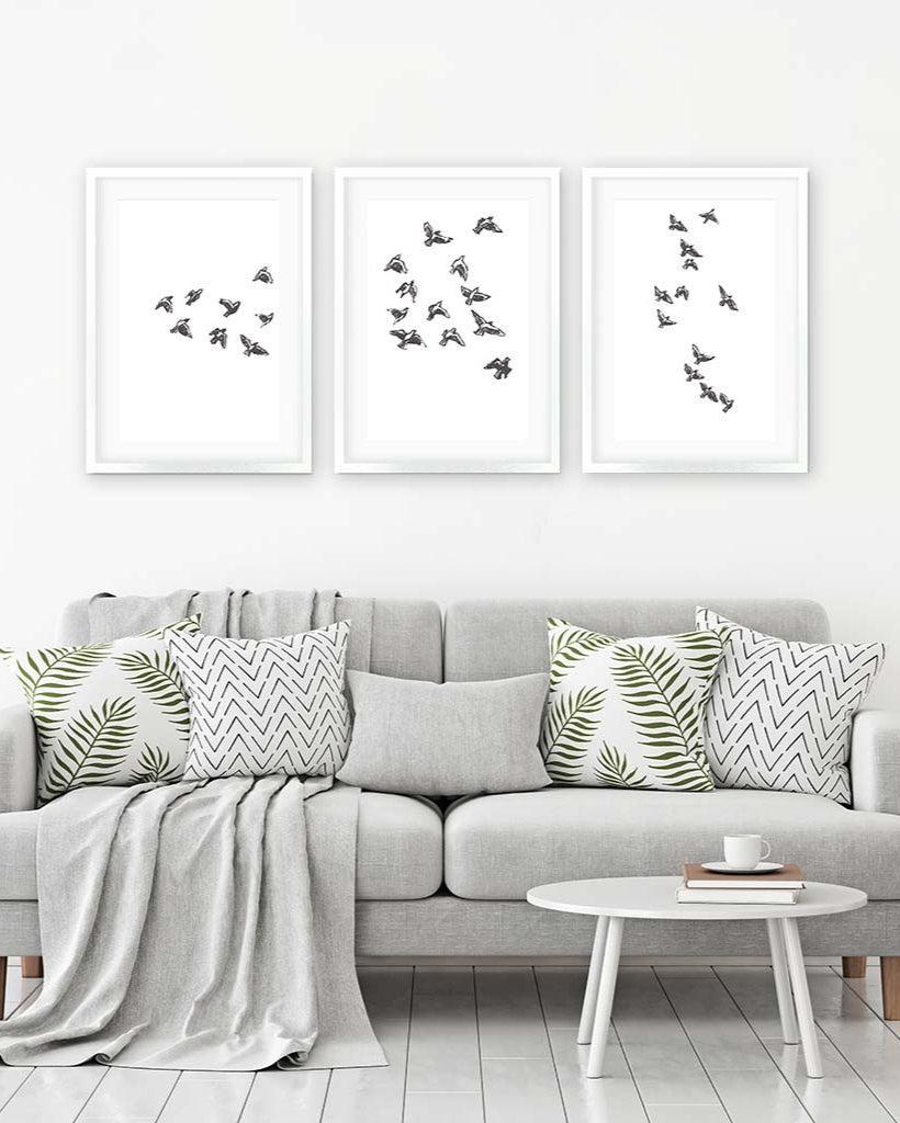 Watercolour Bird Sketches - Set Of 3 Prints Black Frame Wall Art Print Set Of 3 - Abstract House