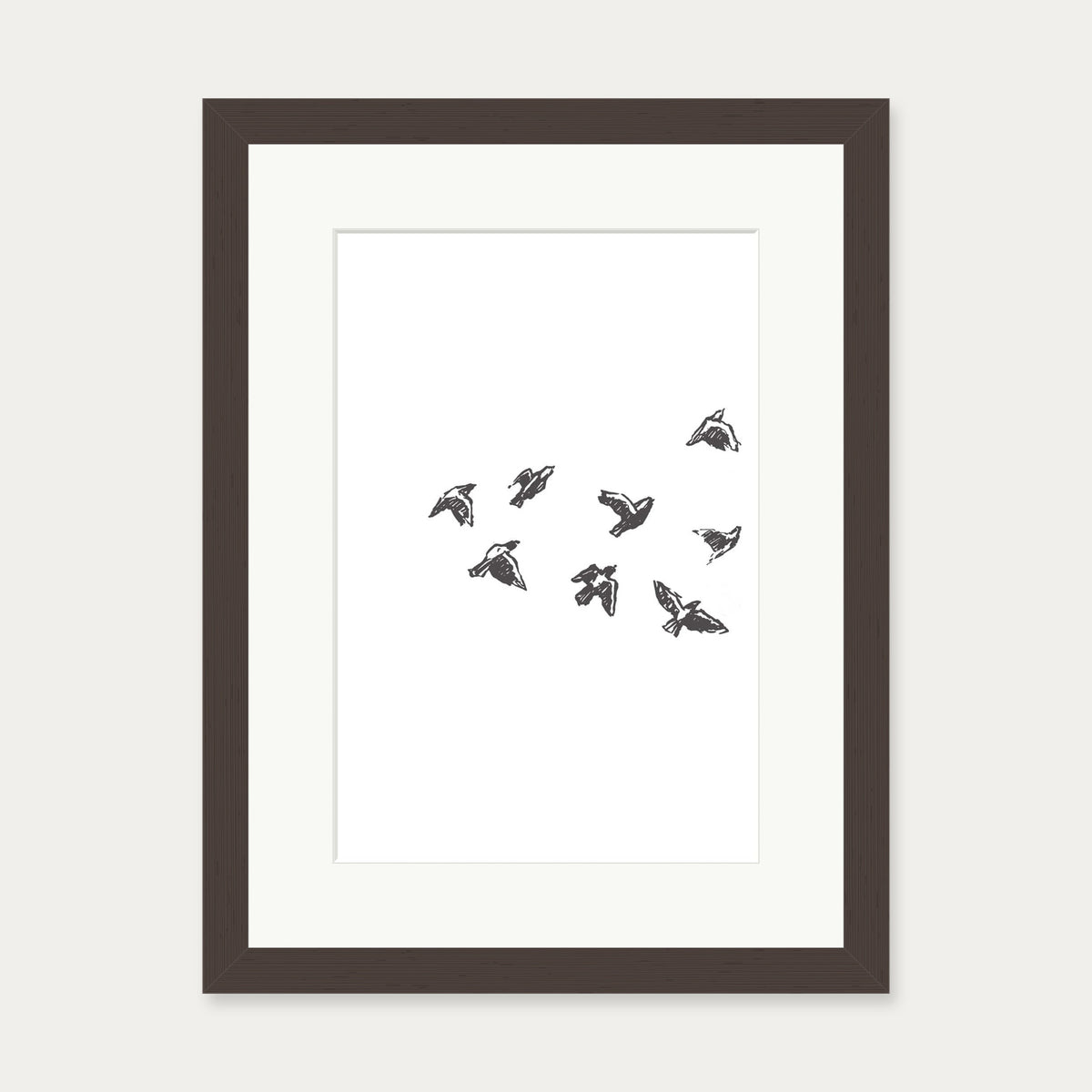 Watercolour Birds 1 Art Print — 30 x 40 cm — Brown Frame