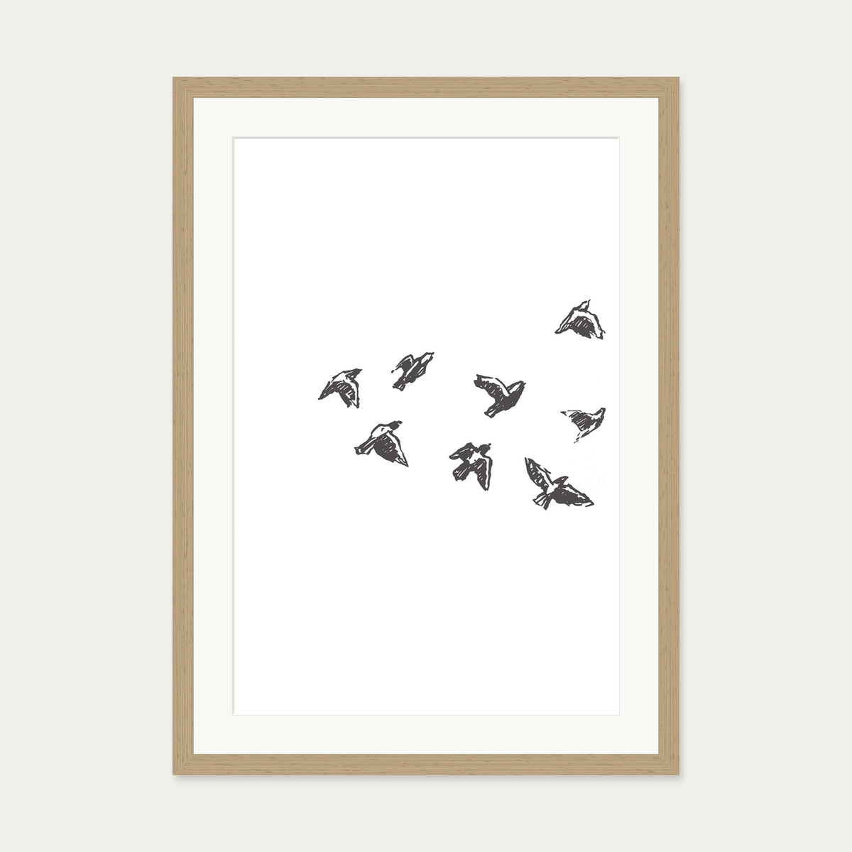 Watercolour Birds 1 Art Print — 50 x 70 cm — Oak Frame