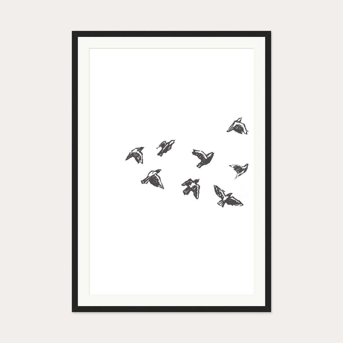 Watercolour Birds 1 Art Print — 70 x 100 cm — Black Frame