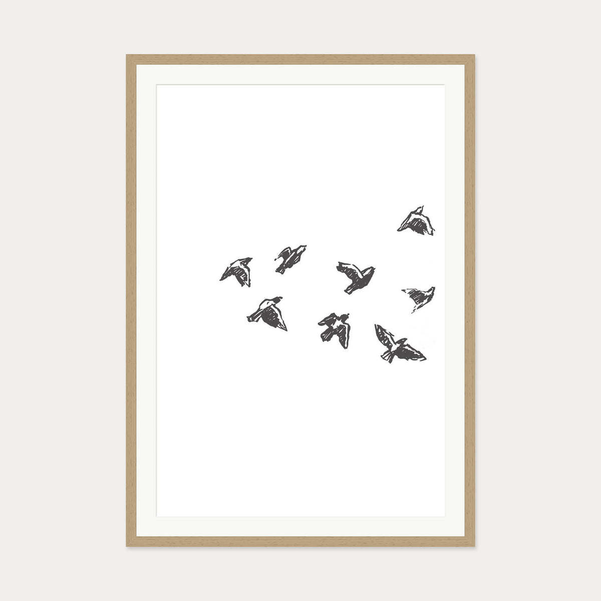 Watercolour Birds 1 Art Print — 70 x 100 cm — Oak Frame