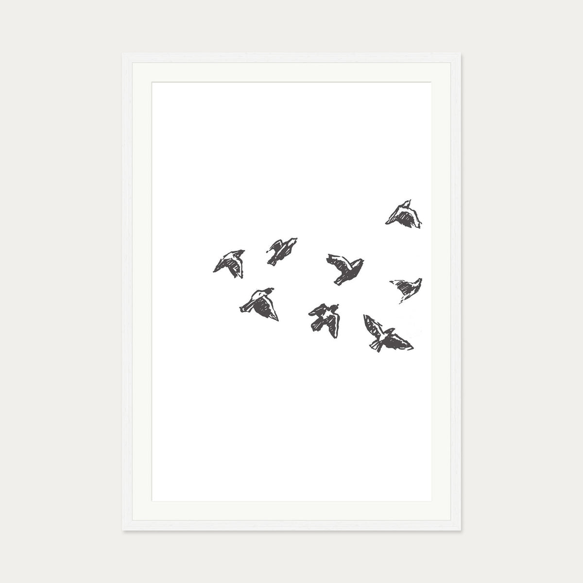 Watercolour Birds 1 Art Print — 70 x 100 cm — White Frame