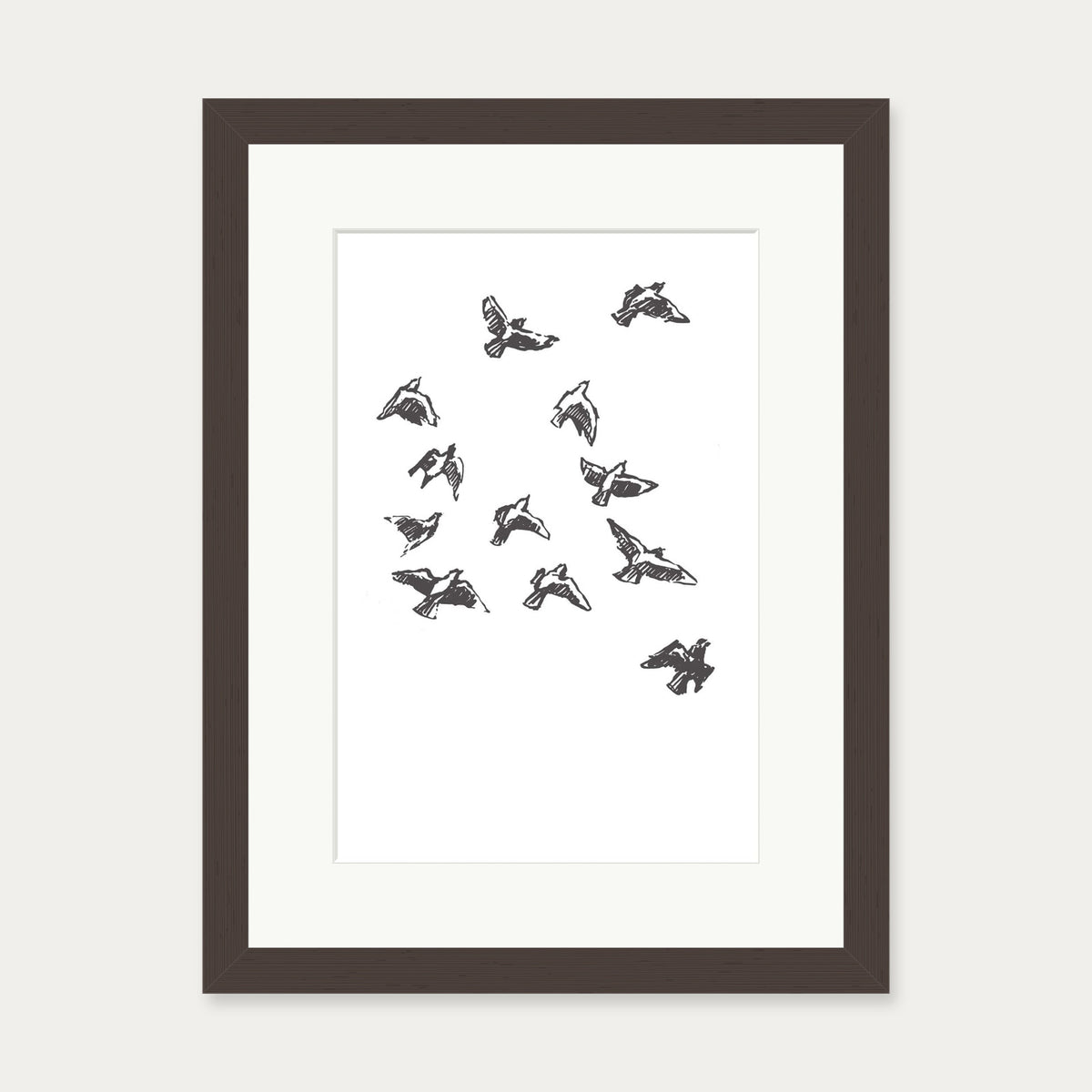Watercolour Birds 2 Art Print — 30 x 40 cm — Brown Frame